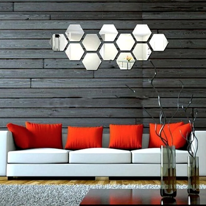 Oglinda Design Hexagon Silver - Oglinzi Decorative Acrilice - Diagonala 14cm - SET 11 bucati