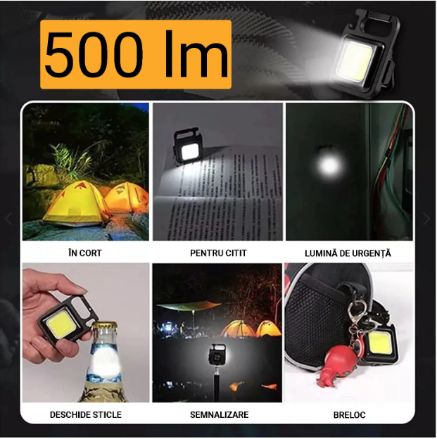 **Set 3 Lanterne de buzunar tip breloc, 30 Leduri, incarcare prin usb Type C, pentru exterior, camping, alpinism, ciclism cu agatatoare tip carabina si desfacator sticle