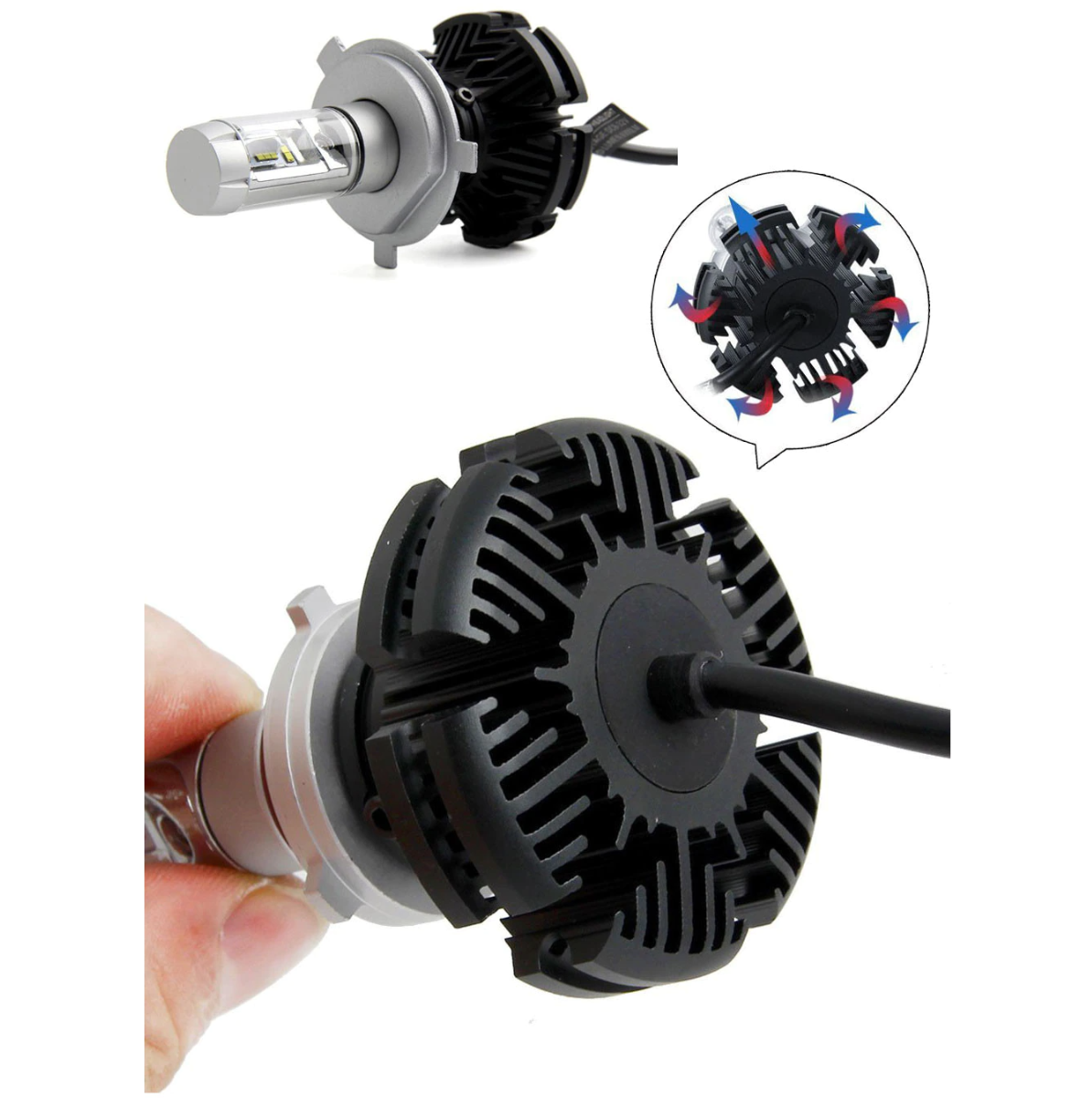 Set becuri H4X3 cu Led auto pentru faruri H4 super white X3 , DC 9-32V – 6000 Lumeni/bec