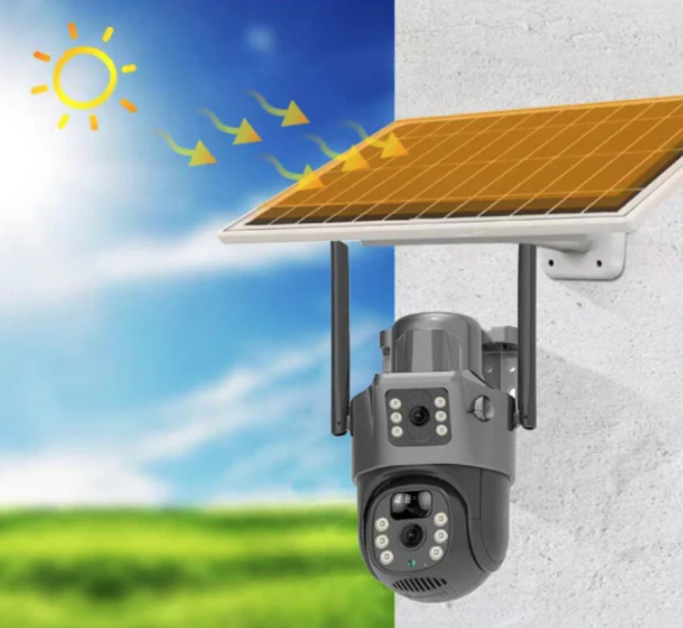 Camera Video de Supraveghere Wi-Fi - Doua Lentile, Panou Solar pentru incarcare