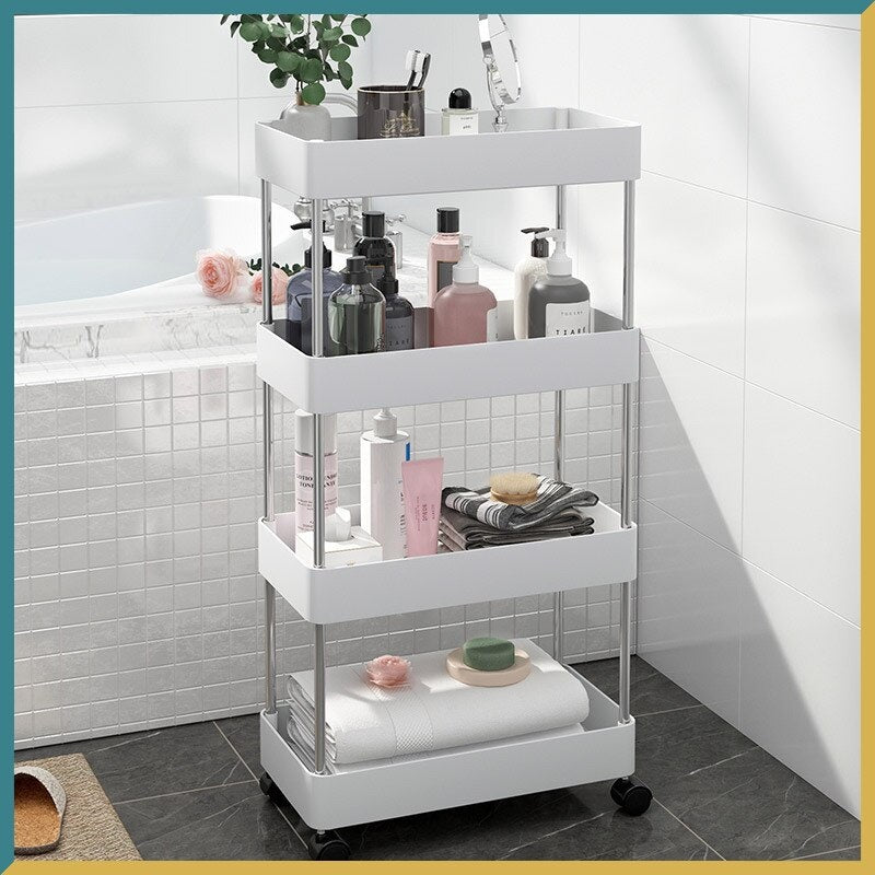 Carucior organizator slim, portabil, cu 4 rafturi