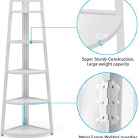 Raft biblioteca de colt cu 5 polite, alb, 52 x 34 x 110cm