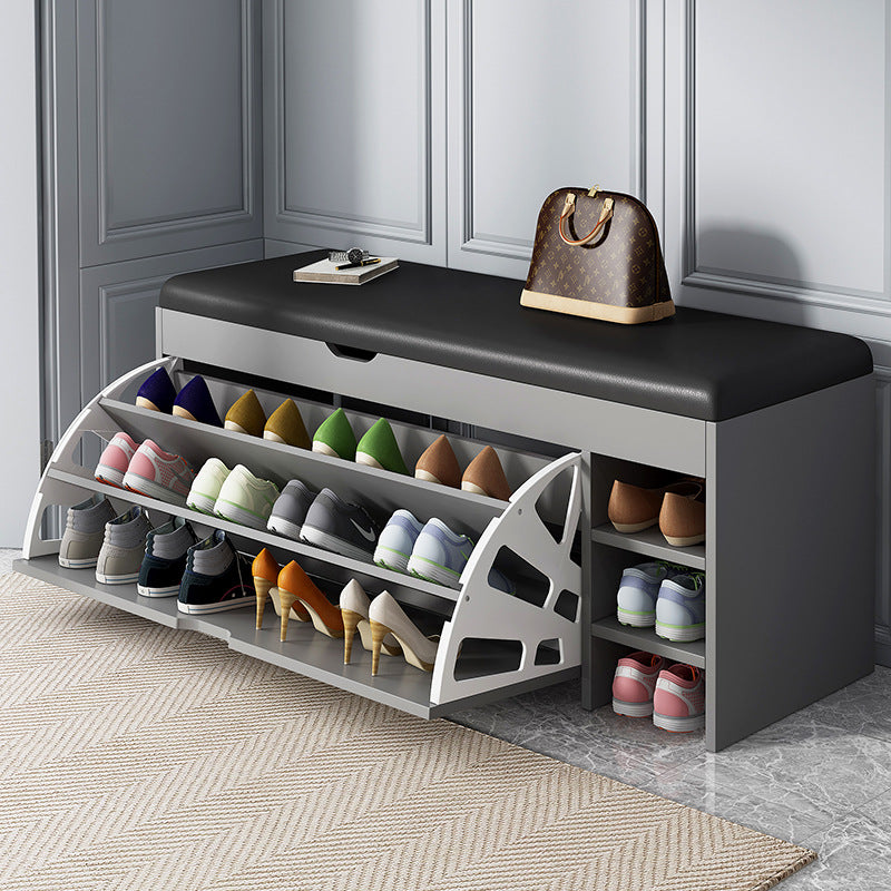 Dulap pentru pantofi tip bancheta, 100 x 30 x 51 cm, Alb/Maro/Gri