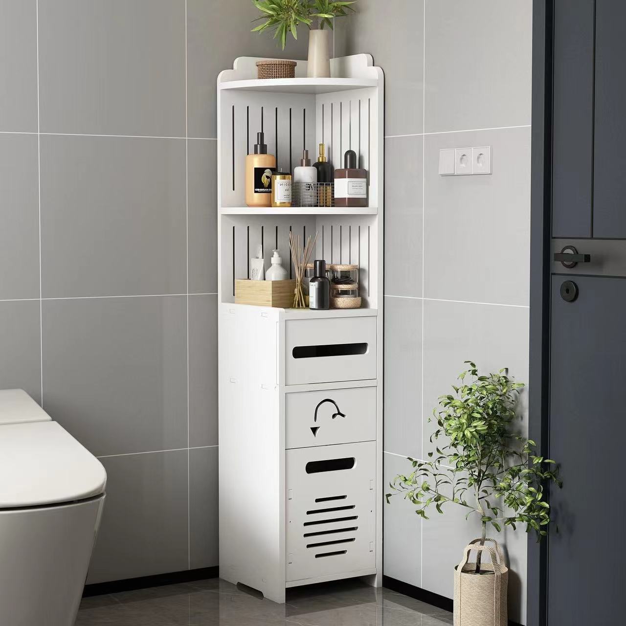 Dulap vertical pentru baie, 3 polite, 2 sertare 100x24x24/120x27x27 cm