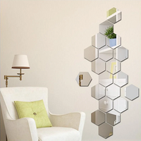 Oglinda Design Hexagon Silver - Oglinzi Decorative Acrilice  - Diagonala 14cm - SET 11 bucati