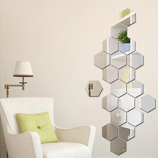Oglinda Design Hexagon Silver - Oglinzi Decorative Acrilice  - Diagonala 14cm - SET 11 bucati