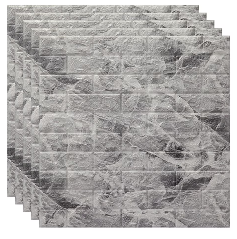 Set 8 x Tapet 3D, autoadeziv/autocolant, spuma moale, design modern, pentru interior, usor de curatat, rezistent la apa, dimensiuni 70 cm x 77 cm x 0,3 cm, design marmura, Alb/Negru