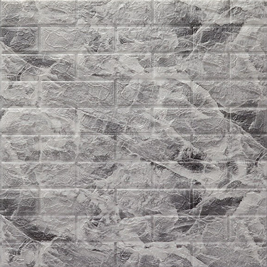 Set 8 x Tapet 3D, autoadeziv/autocolant, spuma moale, design modern, pentru interior, usor de curatat, rezistent la apa, dimensiuni 70 cm x 77 cm x 0,3 cm, design marmura, Alb/Negru