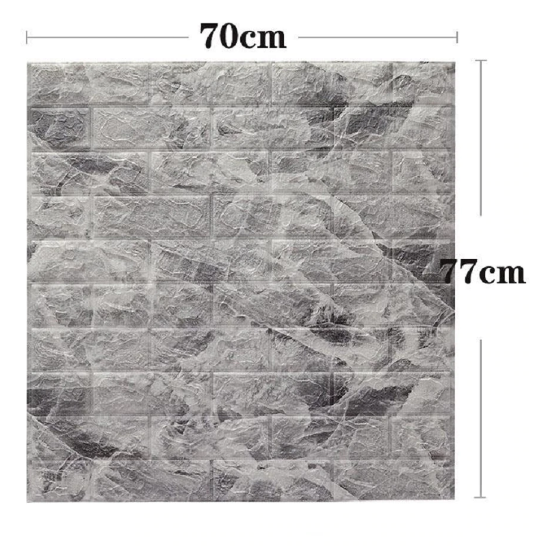 Set 8 x Tapet 3D, autoadeziv/autocolant, spuma moale, design modern, pentru interior, usor de curatat, rezistent la apa, dimensiuni 70 cm x 77 cm x 0,3 cm, design marmura, Alb/Negru