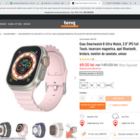 **Ceas Smartwatch 8 Ultra Watch, 2.0" IPS Full Touch, incarcare magnetica, apel Bluetooth, bratara, monitor de sanatate, unisex