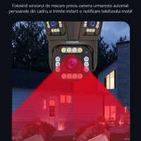 **Camera de Supraveghere Tripla WIFI, 12MP, Exterior/Interior, Ultra HD, 5X zoom, Rotire, Leduri, Lumina, Comunicare Bidirectionala, Alarma, Senzor Miscare