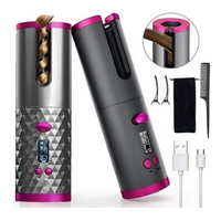 **Ondulator Automat Fara Fir, Ceramic, Cu Afisaj LCD, Functie Power Bank, Temperatura Reglabila, Mov