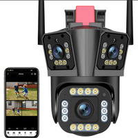 **Camera de Supraveghere Tripla WIFI, 12MP, Exterior/Interior, Ultra HD, 5X zoom, Rotire, Leduri, Lumina, Comunicare Bidirectionala, Alarma, Senzor Miscare