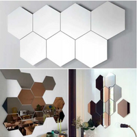 **Set 12 oglinzi acrilice autoadezive decorative forma hexagon, diametru 7, 13, 20 si 23 cm
