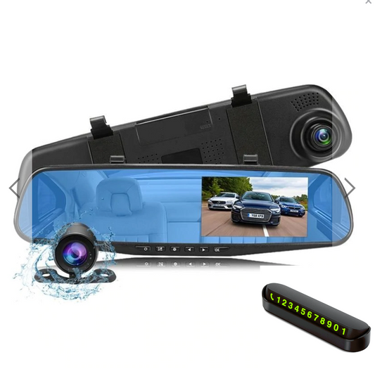 T-Oglinda retrovizoare cu camera HD 1080P + camera suplimentara marsarier si CADOU suport numar parbriz