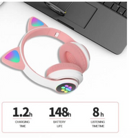 T-Casti audio Wireless, urechi de pisica, iluminare LED, Stereo