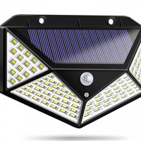 Set 4 x Lampa 100 LED cu panou solar, senzor de miscare +CADOU Lanterna profesionala de cap reglabila cu triplu LED