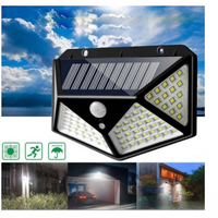 Set 4 x Lampa 100 LED cu panou solar, senzor de miscare +CADOU Lanterna profesionala de cap reglabila cu triplu LED