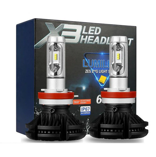 Set becuri H4X3 cu Led auto pentru faruri H4 super white X3 , DC 9-32V – 6000 Lumeni/bec