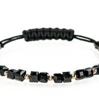 NOU: Bratara reglabila cu bile SIpietre semipretioase Cristal  sticla ,cub negru de 4mm