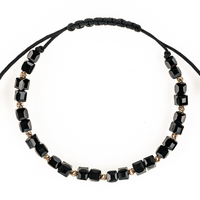 NOU: Bratara reglabila cu bile SIpietre semipretioase Cristal  sticla ,cub negru de 4mm