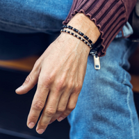 NOU: Bratara reglabila cu bile SIpietre semipretioase Cristal  sticla ,cub negru de 4mm