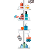 NOU: Raft pentru baie, ProCart, 4 nivele, 3 carlige, suport prosop, reglabil 100-320 cm, montare pe colt, alb