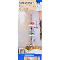 NOU: Raft pentru baie, ProCart, 4 nivele, 3 carlige, suport prosop, reglabil 100-320 cm, montare pe colt, alb