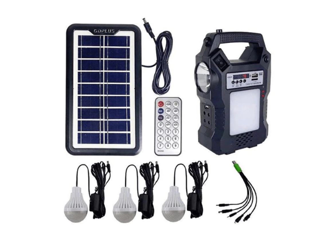 NOU: Kit Panou solar fotovoltaic, GD 8060, lanterna, 3 becuri LED, Radio FM, MP3