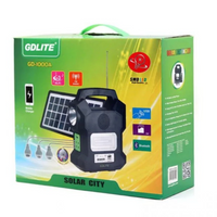 NOU: Kit solar portabil Gdlite GD-1000A, USB, bluetooth, radio FM, MP3, 4 becuri incluse, Tescomak, culoare negru