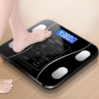 Cantar Electronic Inteligent De Baie Cu Aplicatie Smart, Corporal, Ecran Digital Iluminat, Termometru, Suporta Maxim 180 Kg, 26 x 26 cm, Baterii, Negru