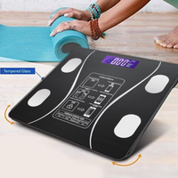 Cantar Electronic Inteligent De Baie Cu Aplicatie Smart, Corporal, Ecran Digital Iluminat, Termometru, Suporta Maxim 180 Kg, 26 x 26 cm, Baterii, Negru