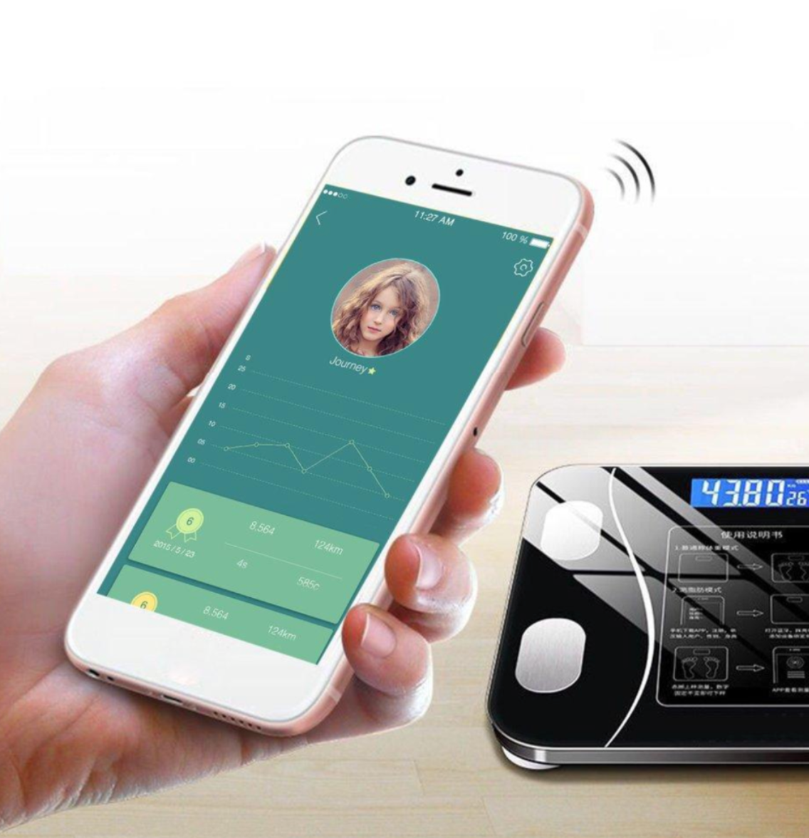 Cantar Electronic Inteligent De Baie Cu Aplicatie Smart, Corporal, Ecran Digital Iluminat, Termometru, Suporta Maxim 180 Kg, 26 x 26 cm, Baterii, Negru