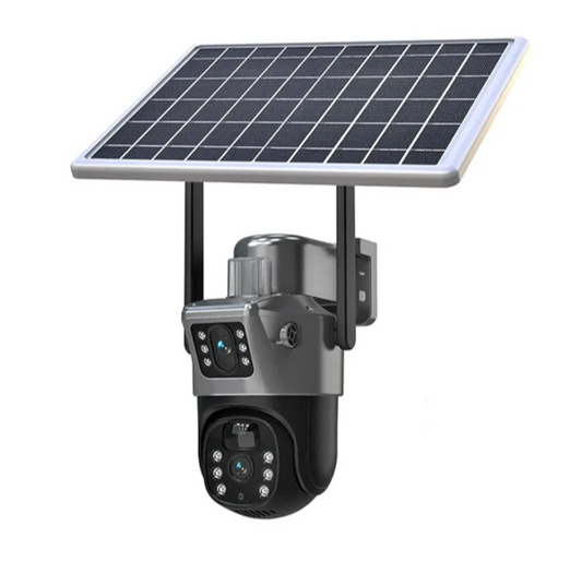 Camera Video de Supraveghere Wi-Fi - Doua Lentile, Panou Solar pentru incarcare