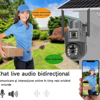 Camera Video de Supraveghere Wi-Fi - Doua Lentile, Panou Solar pentru incarcare