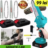Lichidare STOC: Mini Fierastrau Electric Cu Acumulatori 48V, 2x Baterie + 2x Lant + 2x Lama, 6 Inch
