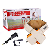Aparat de masaj cervical Massager Neck, cu infrarosu si bile, 24W, piele, crem