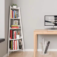 Raft biblioteca de colt cu 5 polite, alb, 52 x 34 x 110cm