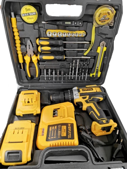 Bormasina Electrica 36V cu Percutie + Trusa Autofiletanta: 2 Acumulatori, Incarcator si 24 Accesorii