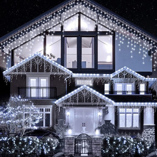 Set 2 Instalatii LED AR2 cu franjuri, lungime 12 metri, alb rece, de exterior, 300 leduri