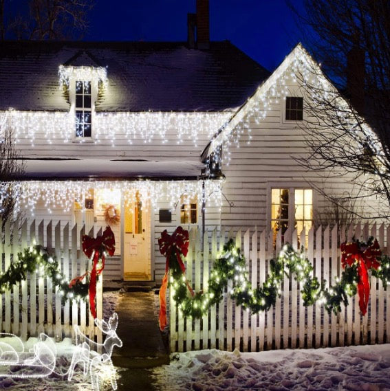 Set 2 Instalatii LED AR cu franjuri, lungime 12 metri, alb rece, de exterior, 300 leduri