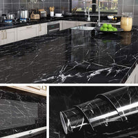 Folie adeziva imitatie marmura neagra, 60 x 200 cm