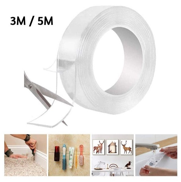 1+1 GRATIS Banda dublu adeziva transparenta reutilizabila din silicon 2 x 5 metri