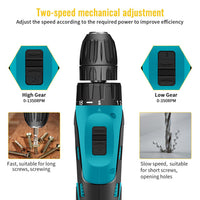 Set Bormasina Electrica - DASGUT cu 2 Acumulatori 12V, Set 24 de Accesorii, 1400 RPM