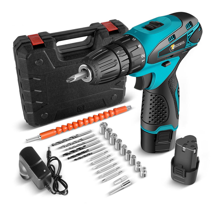 Set Bormasina Electrica - DASGUT cu 2 Acumulatori 12V, Set 24 de Accesorii, 1400 RPM